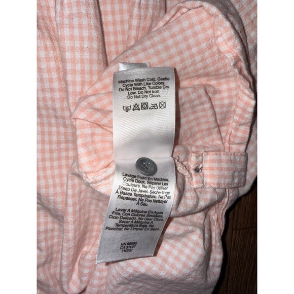 DKNY Pink Gingham Check‎ Button Front Short Sleeve Blouse Top XL - Picture 5 of 6